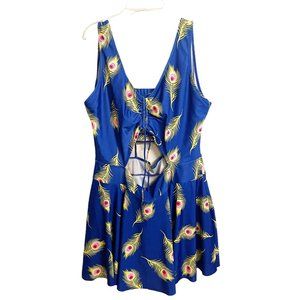 Sea Grove Blue Peacock Feather Print One-Piece Swimsuit/Swim Dress Size XXXL